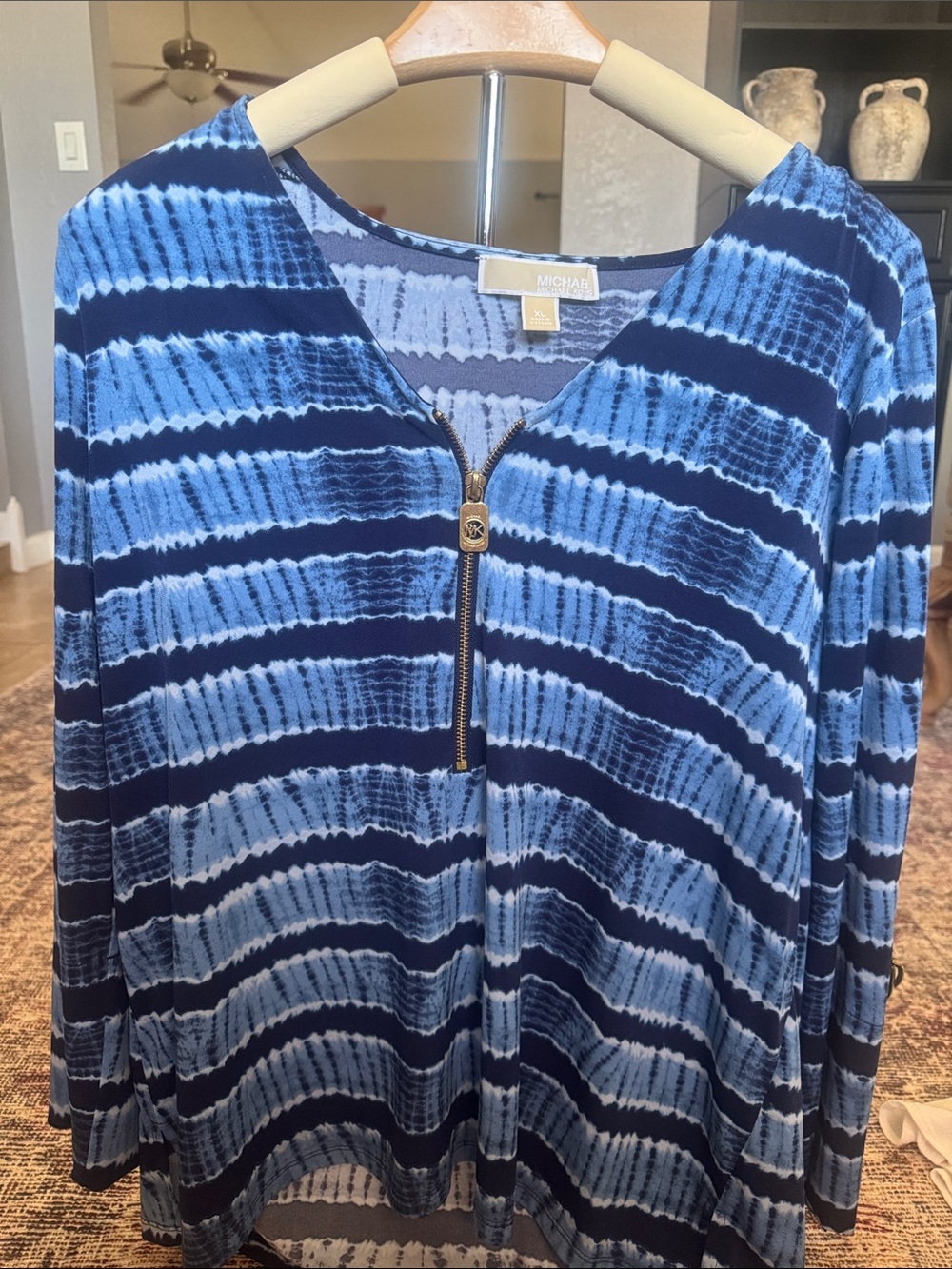 Michael Kors Navy and Light Blue Striped Zip-Front Tunic